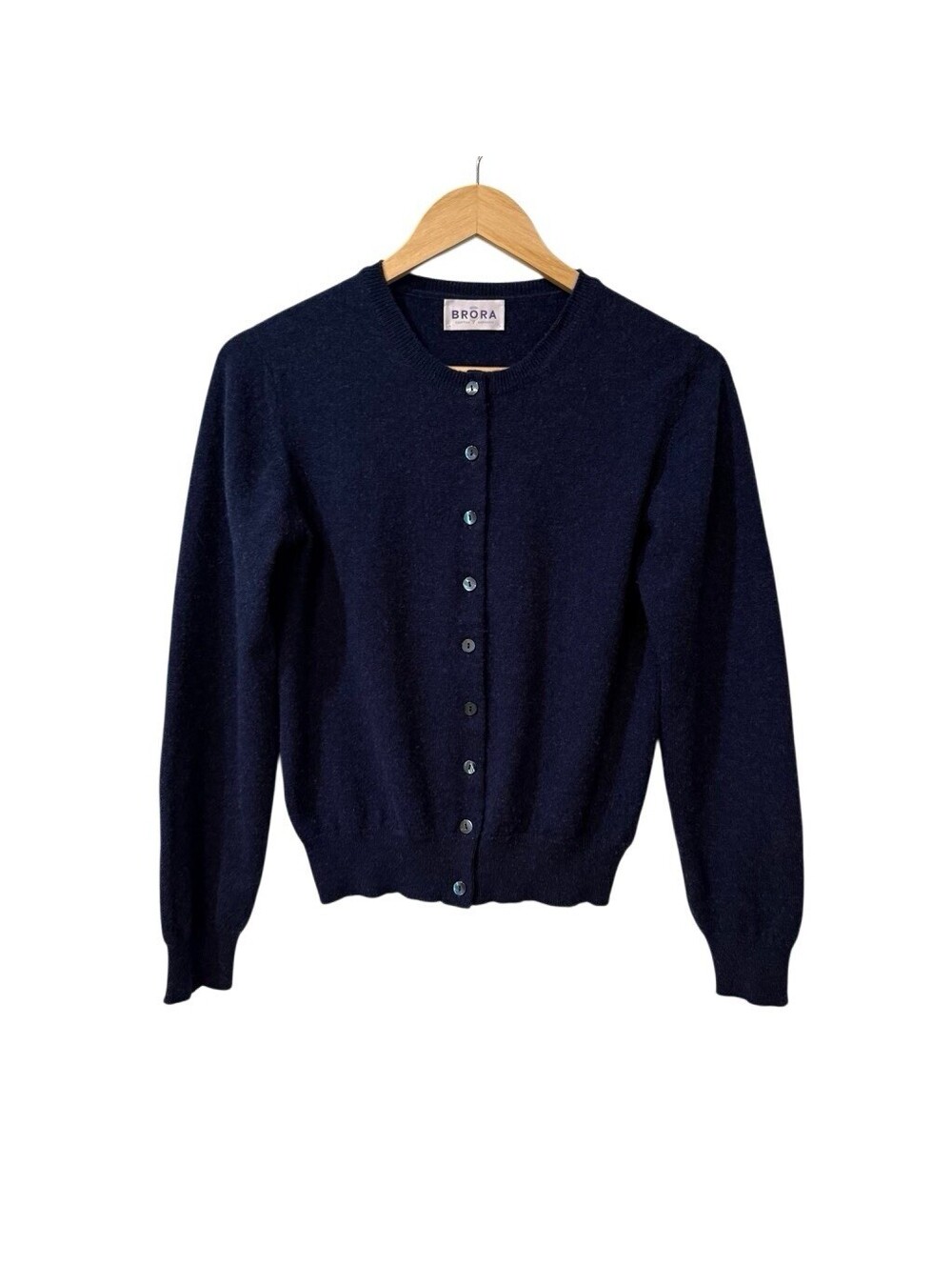 Brora Cashmere Cardigan Womens Size UK 10 US 6 Navy Button Up Cottage Country